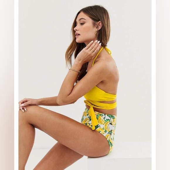 VERO MODA Banana Print High Waisted Bikini Swim Bottoms Size L (12) NWT - Picture 6 of 8